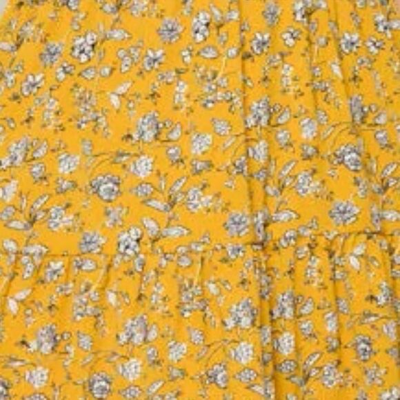 Ditsy Floral Short Puff Sleeve Elastic Waist Mustard Mini Dress Boho Casual - Picture 4 of 4